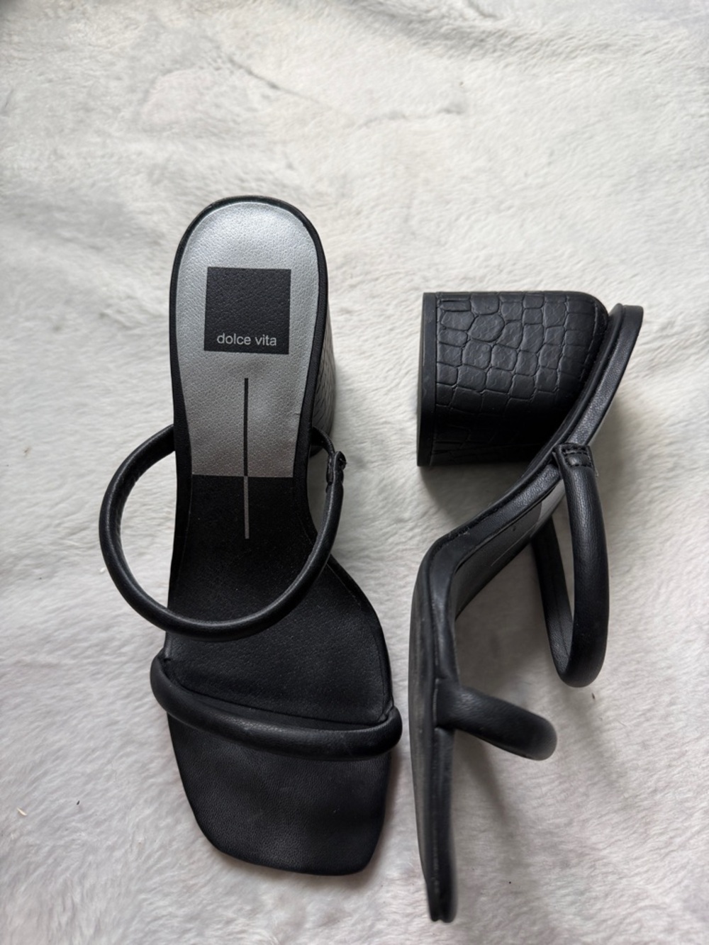 Dolce Vita Black Croc-Textured Block Heel Sandals